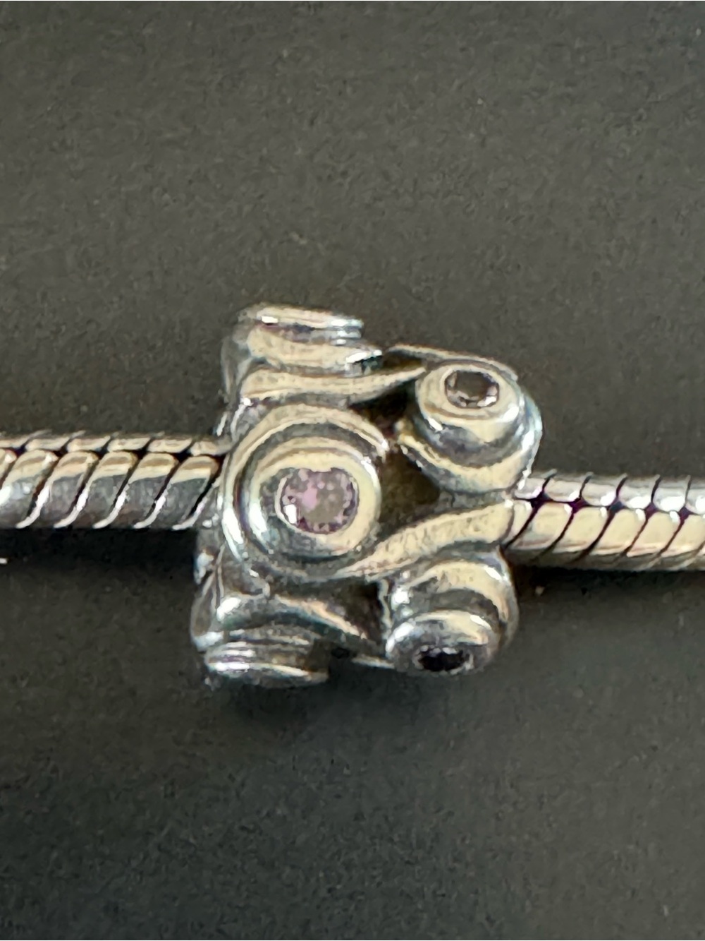 Pandora Retired 925 Sterling Silver Ocean Wave with Purple CZ Bead Charm